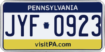 PA license plate JYF0923