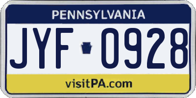 PA license plate JYF0928