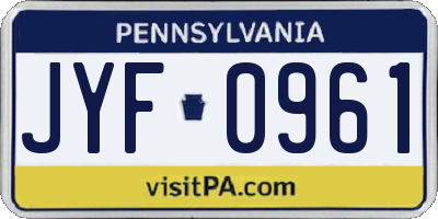 PA license plate JYF0961