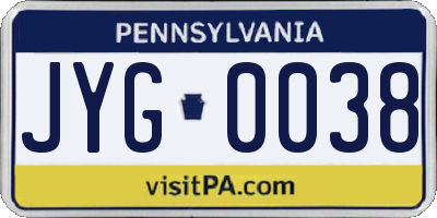 PA license plate JYG0038
