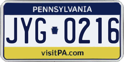 PA license plate JYG0216