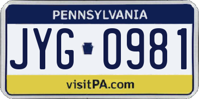 PA license plate JYG0981