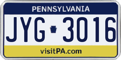 PA license plate JYG3016