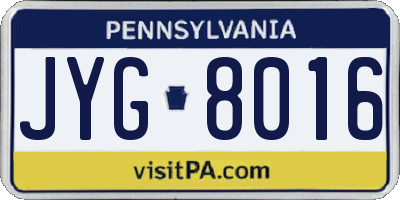 PA license plate JYG8016