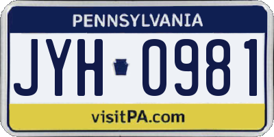 PA license plate JYH0981
