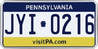 PA license plate JYI0216