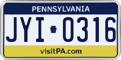 PA license plate JYI0316