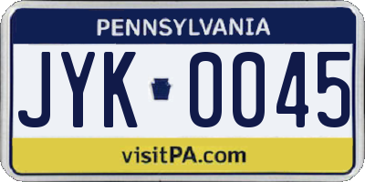 PA license plate JYK0045