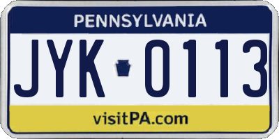 PA license plate JYK0113