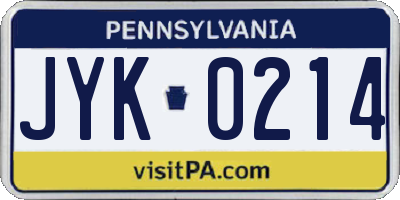 PA license plate JYK0214