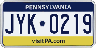 PA license plate JYK0219
