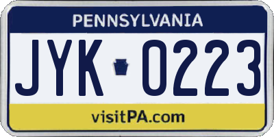 PA license plate JYK0223