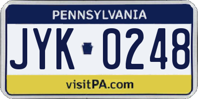 PA license plate JYK0248