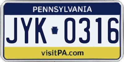 PA license plate JYK0316