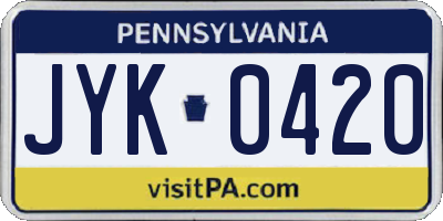 PA license plate JYK0420