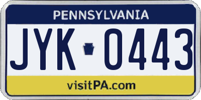 PA license plate JYK0443