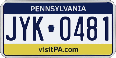 PA license plate JYK0481