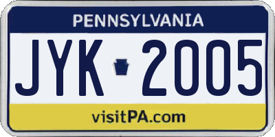 PA license plate JYK2005