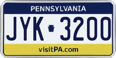 PA license plate JYK3200