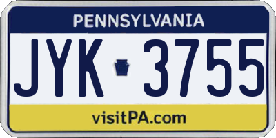 PA license plate JYK3755