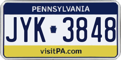 PA license plate JYK3848