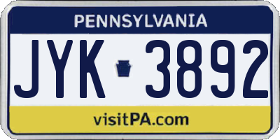 PA license plate JYK3892
