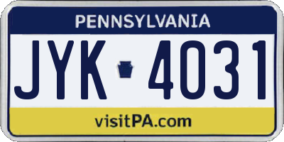 PA license plate JYK4031