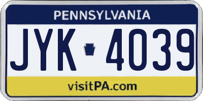 PA license plate JYK4039