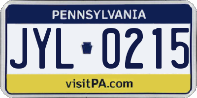 PA license plate JYL0215