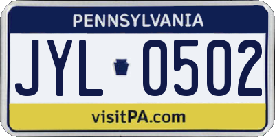 PA license plate JYL0502