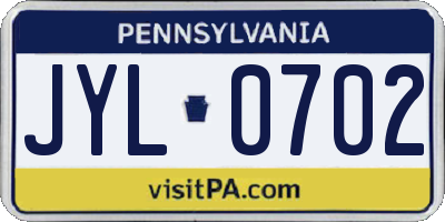 PA license plate JYL0702