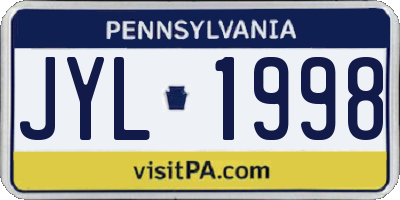 PA license plate JYL1998