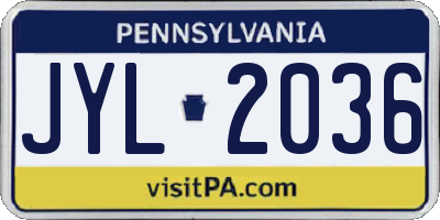 PA license plate JYL2036