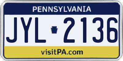 PA license plate JYL2136