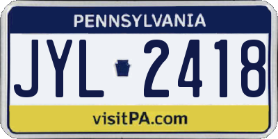 PA license plate JYL2418
