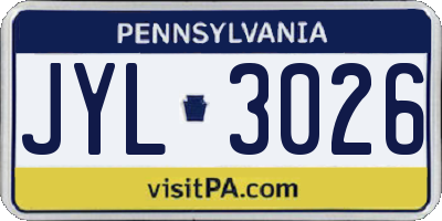 PA license plate JYL3026