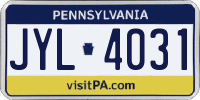 PA license plate JYL4031