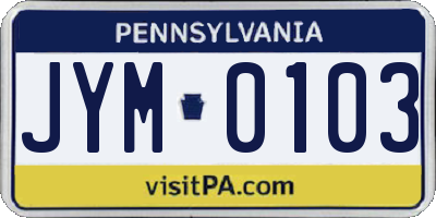 PA license plate JYM0103