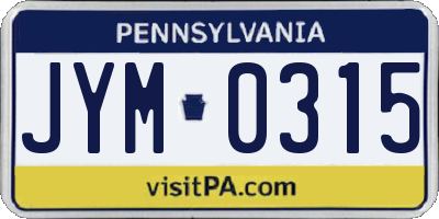 PA license plate JYM0315