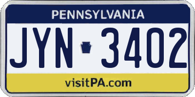 PA license plate JYN3402