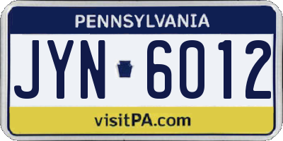 PA license plate JYN6012