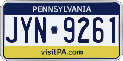 PA license plate JYN9261