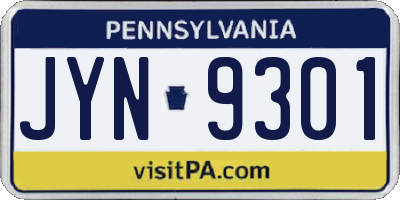PA license plate JYN9301