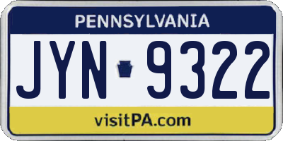 PA license plate JYN9322