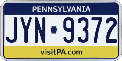 PA license plate JYN9372