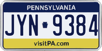 PA license plate JYN9384