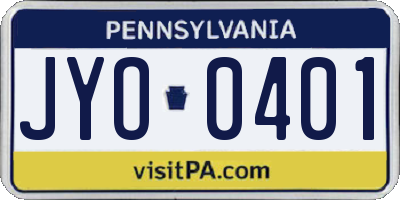PA license plate JYO0401