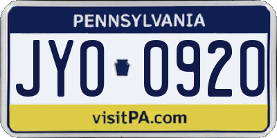 PA license plate JYO0920
