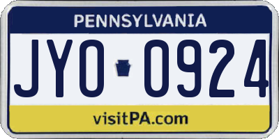 PA license plate JYO0924