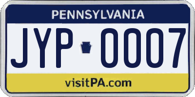 PA license plate JYP0007